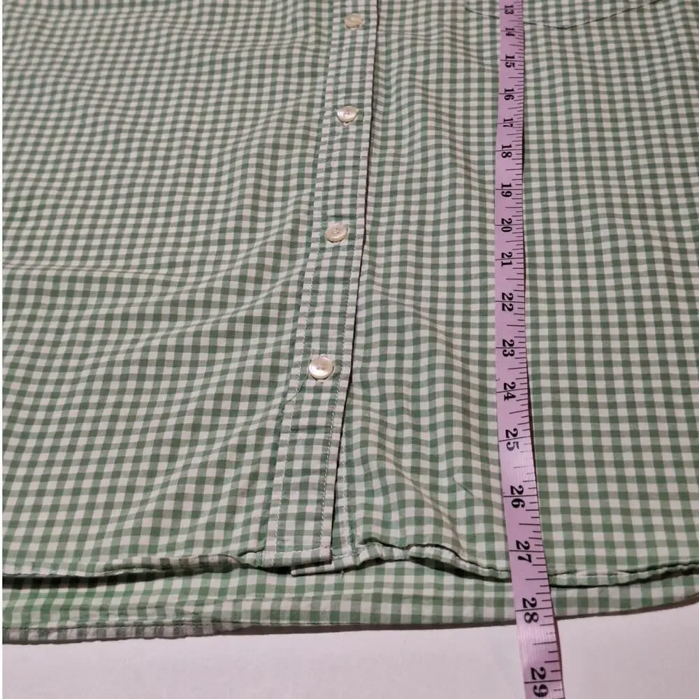 GAP Shirt Women's Large Sage Green Micro Check Kitten Button Classic Preppy - Picture 8 of 10